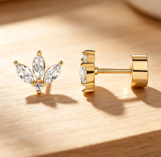 Mini Flat Back Stud Earrings for Women, Dainty Cartilage Jewelry Set