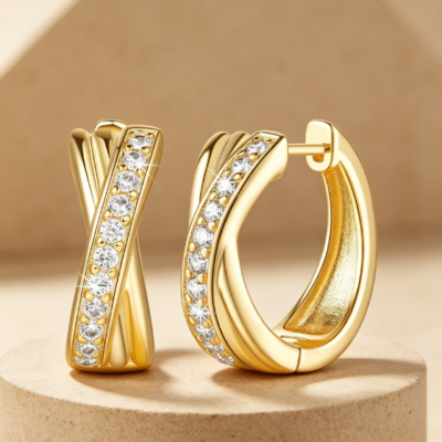 Thick Small Hoop Earrings for Women, Classic Diamond Accent Style