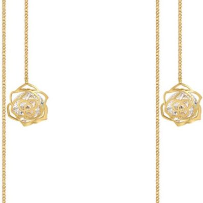 14K Gold Rose Flower Dangle Earring For Women Tassel Threading Long Chain Earrings For Women Drop Earrings For Bridesmaid