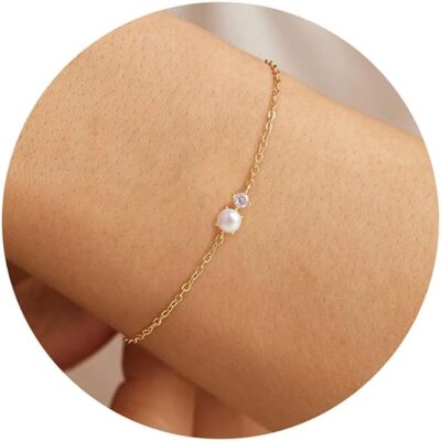 Gold Pearl Bracelets for Women Jewelry Gifts - 14K Gold Plated Cultured Pearls Bracelet Dainty Layered Pearl Beaded  Bracelets for Women Bridesmaid Jewelry Gifts