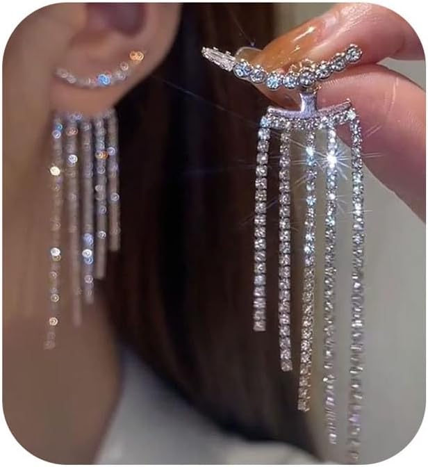 Trendy Gold Long Tassel Earrings Simple Chandelier Tassel Chain Dangle Drop Earrings Bridesmaid Wedding Party Jewelry for Women