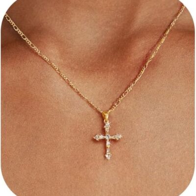 Cross Necklace for Women,Double Cross Necklace 14K Gold Plated Cross Pendant Necklace Dainty Gold Cross Necklaces for Women Trendy Small Cross Charm Necklace Simple Cute Choker Necklaces Gold Jewery