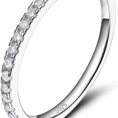 2mm 925 Sterling Silver Wedding Band Cubic Zirconia Half Eternity Stackable Engagement Ring Size 3-13