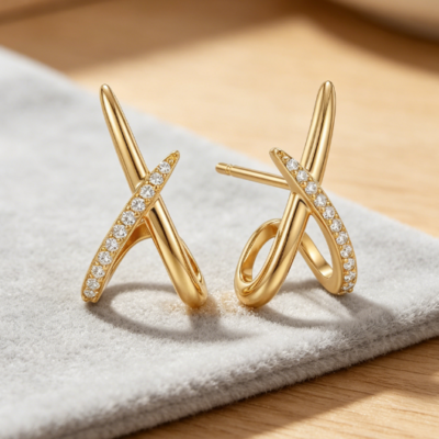 Minimalist Gold Stud Earrings for Women with Cubic Zirconia, Dainty Design