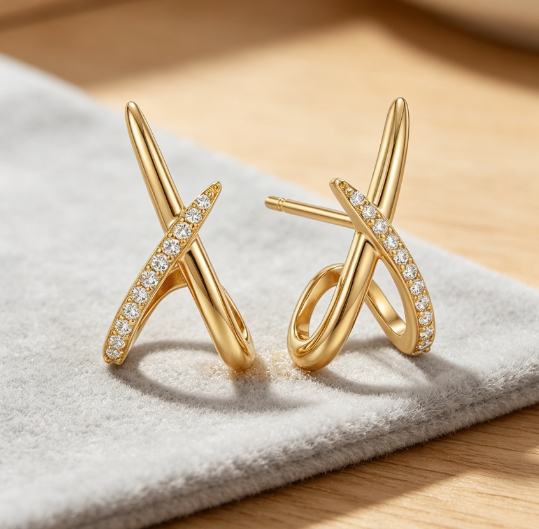 Minimalist Gold Stud Earrings for Women with Cubic Zirconia, Dainty Design