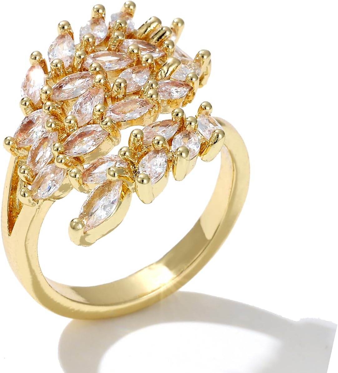 18K Gold Plated Cubiz Zirconia Wedding Engagement Wide Adjustable Band Ring for Women