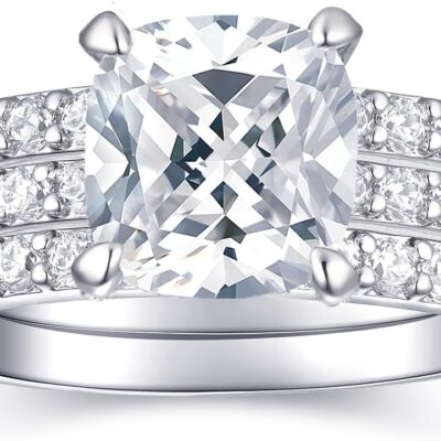2 Carat Round 3PCS / 2PCS / 1PCS Engagement Ring for Women | Wedding Rings | Fake Diamond Ring | 18K White Gold Women's Band Ring Size 4-11
