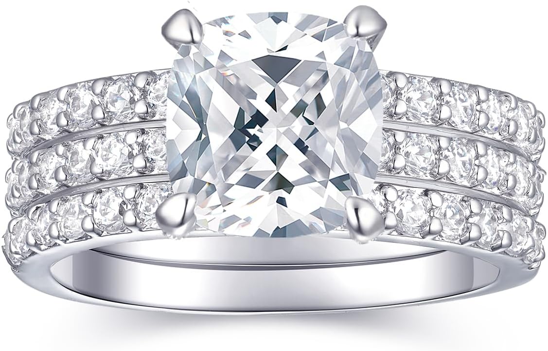2 Carat Round 3PCS / 2PCS / 1PCS Engagement Ring for Women | Wedding Rings | Fake Diamond Ring | 18K White Gold Women's Band Ring Size 4-11