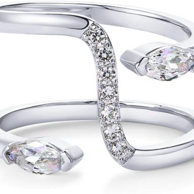14K Gold Plated Cubic Zirconia Bypass Open Band Stackable Ring for Women |  Statement Eternity Rings