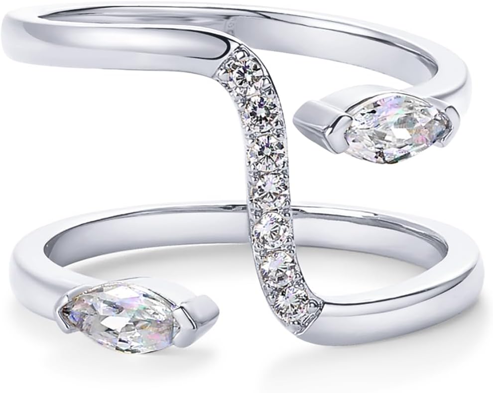 14K Gold Plated Cubic Zirconia Bypass Open Band Stackable Ring for Women | Statement Eternity Rings