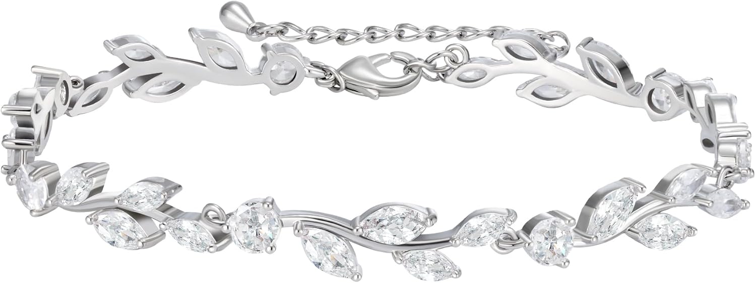 Cubic Zirconia Wedding Bridal Bracelet for Brides,Bridesmaids, Silver Crystal Elegant Tennis Bracelet for Women Prom Jewelry Gifts