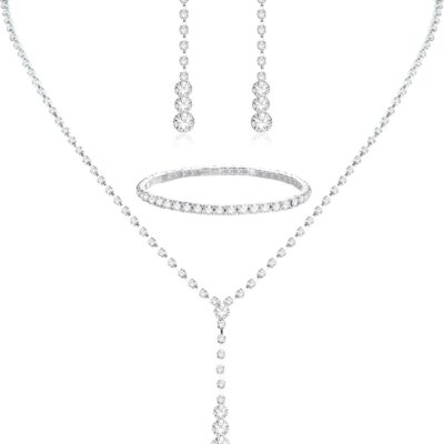 Silver Bridal Jewelry Set Rhinestone Necklace Bracelet Dangle Earrings for Bride Bridesmaid Teardrop Pendant Crystal Wedding Prom Jewelry Accessories for Women