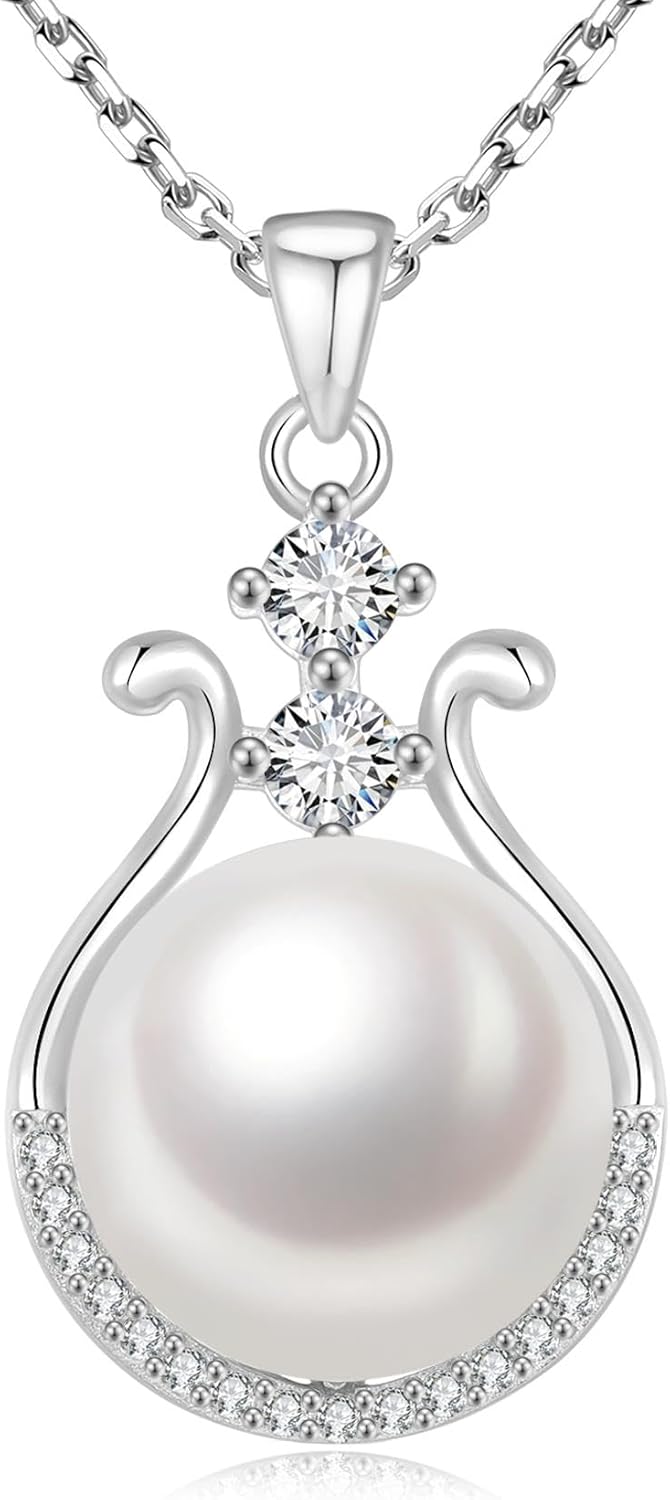 Pearl Necklace for Women, Freshwater Cultured Single Pearl Pendant, 18K Gold Plated 925 Sterling Silver Pearl Jewelry, Genuine Premium AAA Top Grade Real Pearl, Anniversary Birthday Wedding Gifts for Women Mom Wife (11mm)