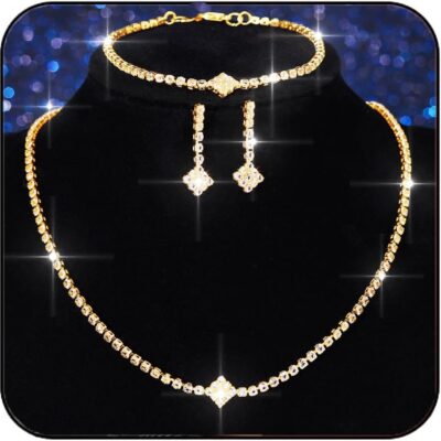 Rhinestones Bridal Wedding Jewelry Sets Sparkly Necklace Earrings Bracelet Set Prom Formal Jewelry for Brides and Women