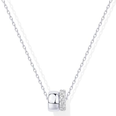 14K Gold Plated Pendant Necklace for Women | Two Distinct Rondelle Pendants with Cubic Zirconia | Sliding Chain Pendant | Trendy Fashion Jewelry