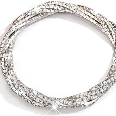 Rhinestone Bracelet for Women Elegant Crystal Stretch Bracelet Sparkling Cubic Zirconia Bracelets Prom Party Wedding Bangles Jewelry for Women