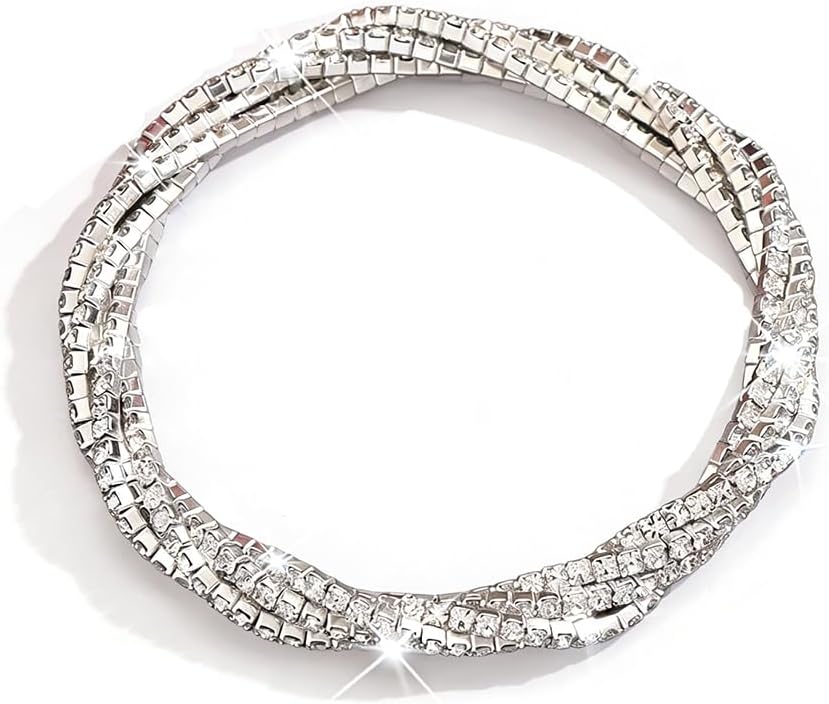 Rhinestone Bracelet for Women Elegant Crystal Stretch Bracelet Sparkling Cubic Zirconia Bracelets Prom Party Wedding Bangles Jewelry for Women