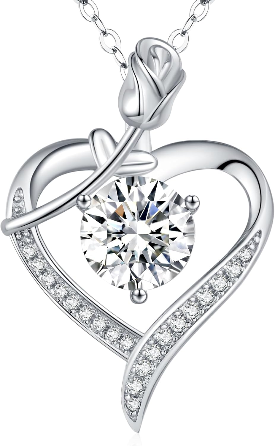Rose Heart Pendant Necklace for Wife Moissanite Lab-Created Gem Jewelry for Women I Love You Wedding Anniversary Birthday Christmas Valentines Engagements Mothers Day for Her Girlfriend Mom Daughter