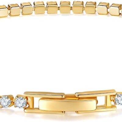 14K Gold/White Gold Plated Cubic Zirconia Tennis Bracelet | Silver, Gold Bracelets for Women | Elegant  Tennis Bracelet for Women, Thin, Dainty, & Classic, Size 6-8 Inch