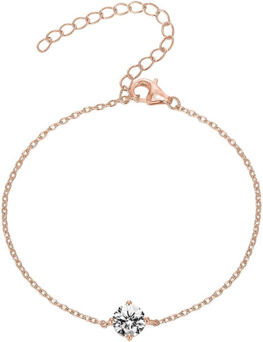 14K Gold Plated Cubic Zirconia Solitaire Diamond Bracelet | Bridesmaid Bracelets | Curb Cable Bracelets for Women