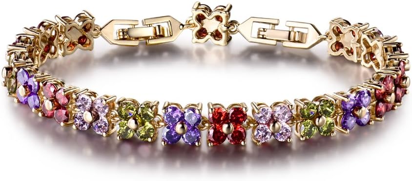Fashion Tennis Bracelet for Women Cubic Zirconia Crystal Flower Multicolor Bracelet