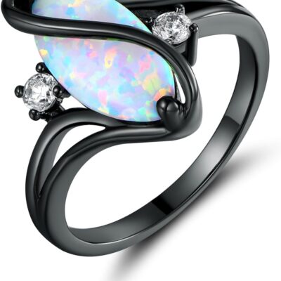 Rose Gold & White Gold Plated Created Ruby, White Fire Opal & Cubic Zirconia Accents Ring