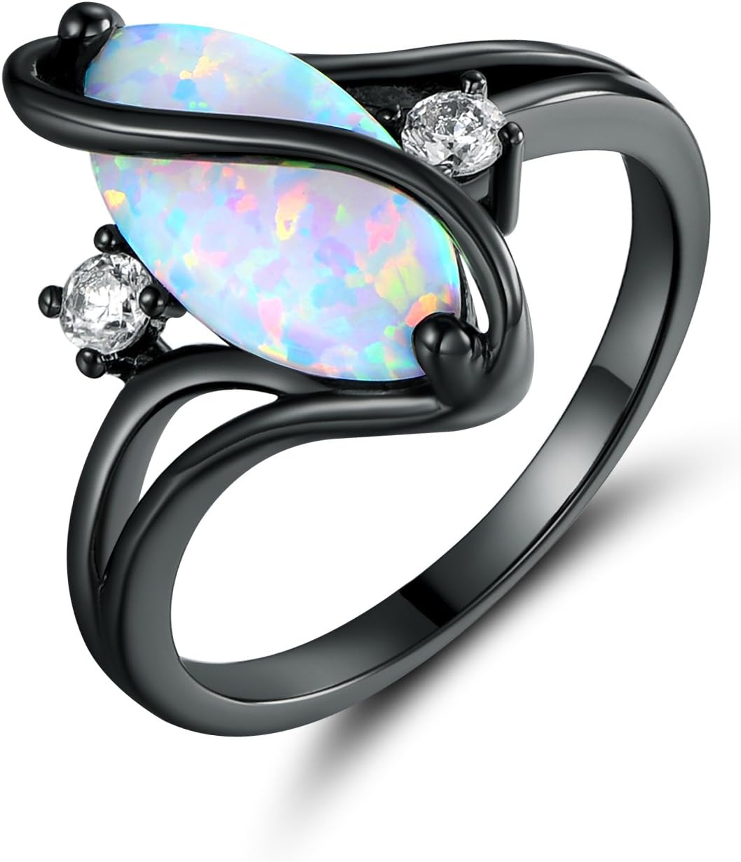 Rose Gold & White Gold Plated Created Ruby, White Fire Opal & Cubic Zirconia Accents Ring