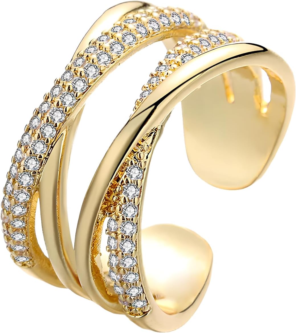 18K Gold Stackable Rings for Women, Gold Rings for Women Non Tarnish, Trendy Fashion, Wide Band Vintage Ring, Adjustable Rings, Gift for Holiday Anniversary