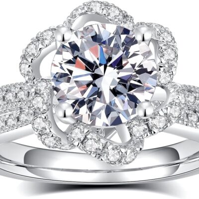 Moissanite Rings for Women D Color VVS1 Moissanite Engagement Ring S925 Sterling Silver Promise Wedding Rings for Women