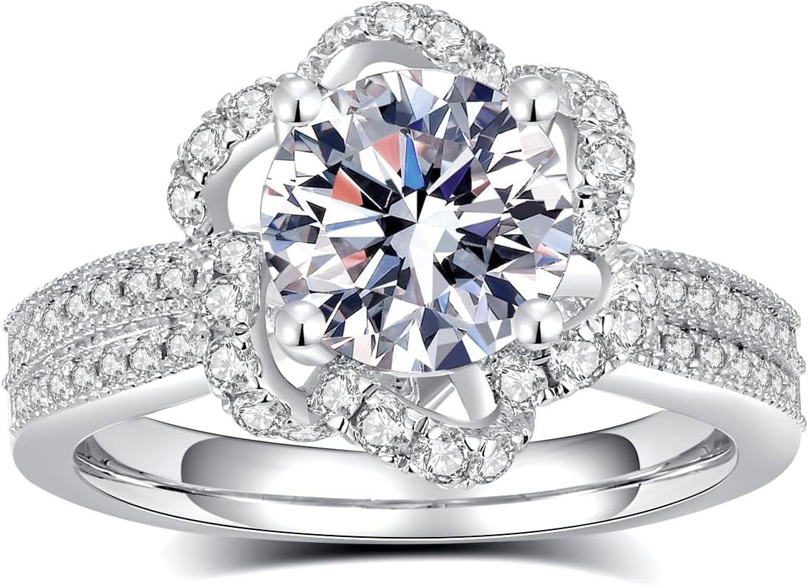 Moissanite Rings for Women D Color VVS1 Moissanite Engagement Ring S925 Sterling Silver Promise Wedding Rings for Women