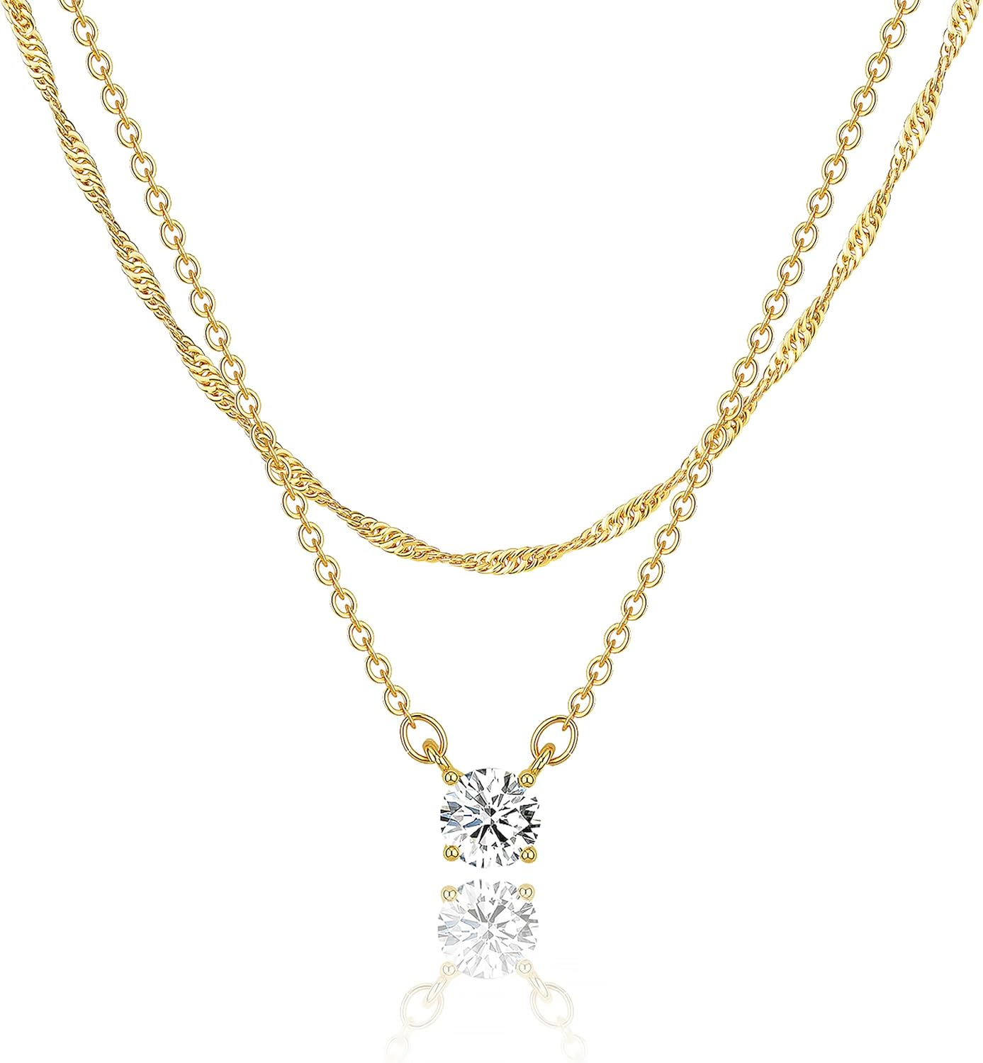 Dainty 14k Gold Plated/Silver Cubic Zirconia Necklaces for Women, Simple Jewelry Necklaces Trendy Gifts