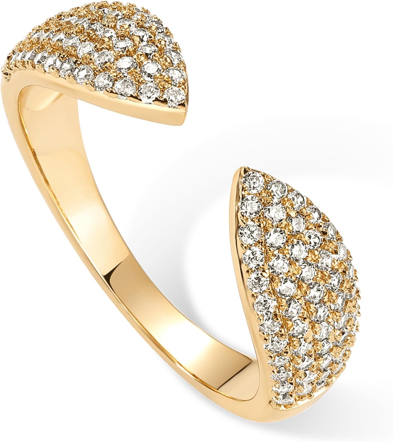 14K Gold Plated Cuff Statement Ring for Women | Cubic Zirconia Eternity Bands | Open Stackable Rings for Women
