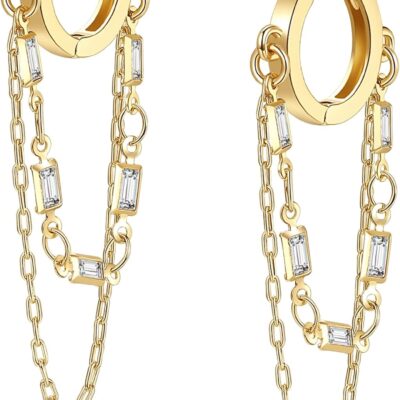 Tassel Chain Small Gold Hoop Dangle Earring For Women Huggie Earring Heart Star  14K Gold Plated Fashion Jewelry Friendship Gift