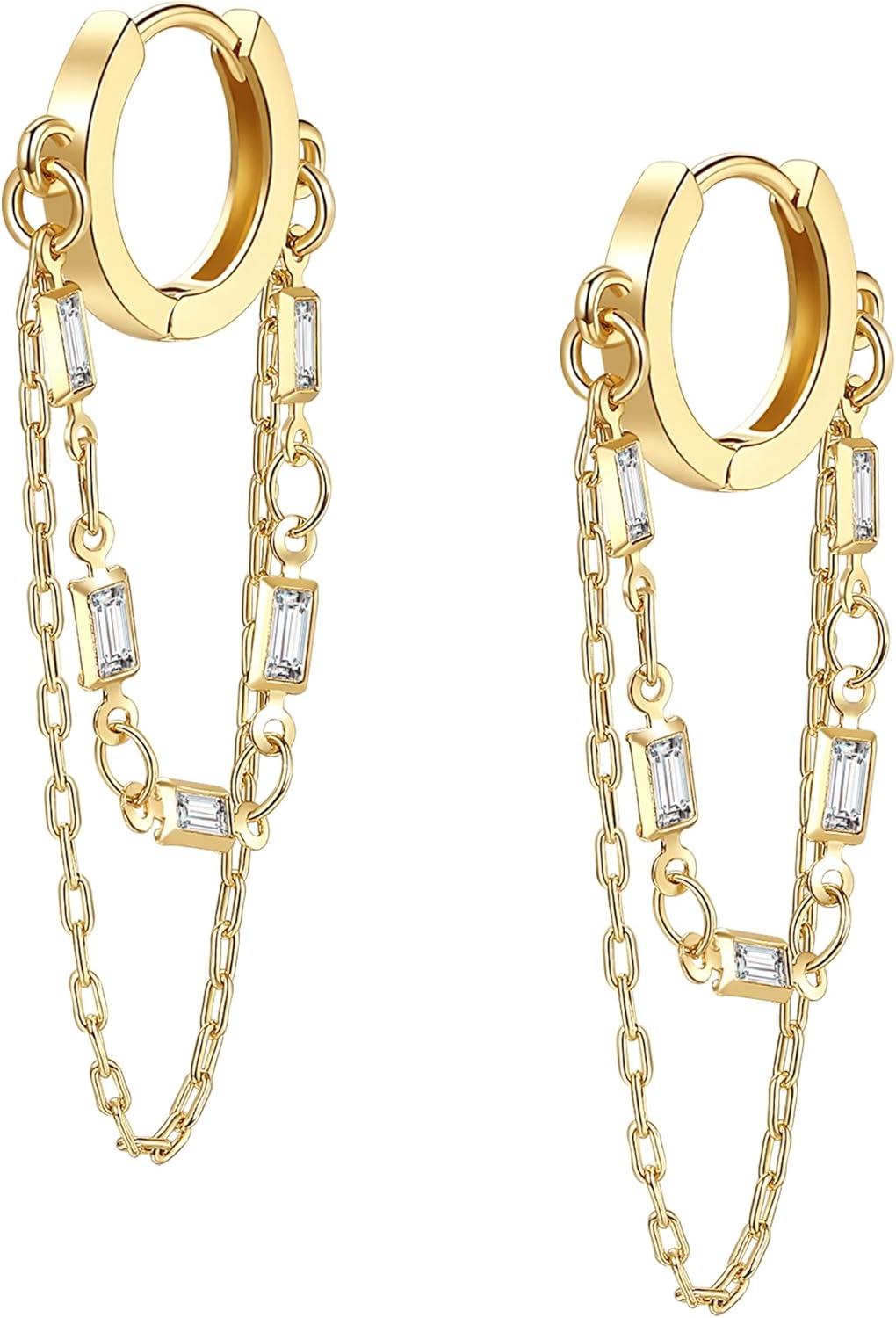 Tassel Chain Small Gold Hoop Dangle Earring For Women Huggie Earring Heart Star 14K Gold Plated Fashion Jewelry Friendship Gift