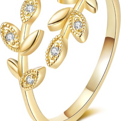Gold Rings for Women Non Tarnish, 18K Gold Plated Trendy Stackable Gold Rings, Adjustable Open Statement Rings with Cubic Zirconia