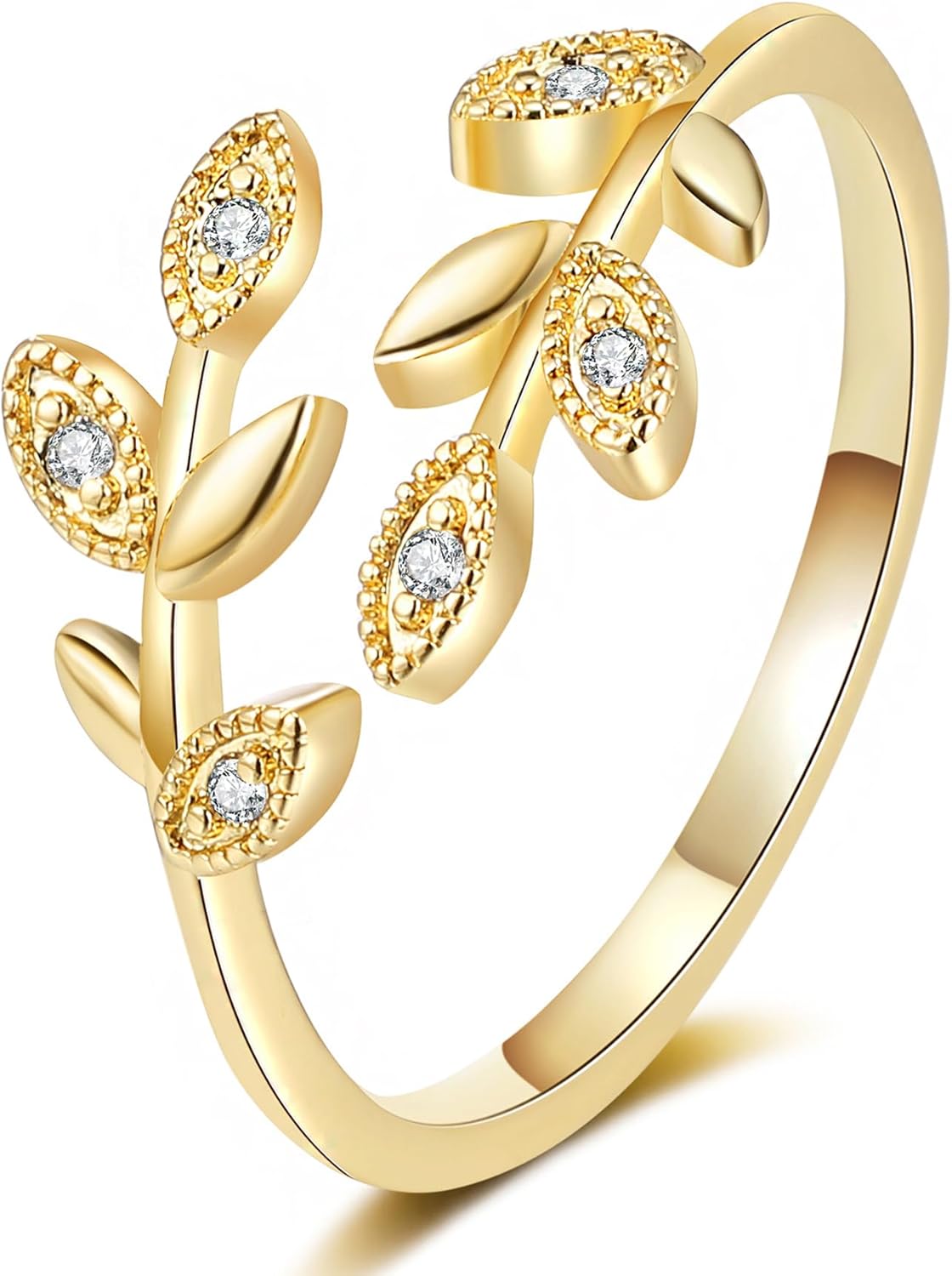 Gold Rings for Women Non Tarnish, 18K Gold Plated Trendy Stackable Gold Rings, Adjustable Open Statement Rings with Cubic Zirconia