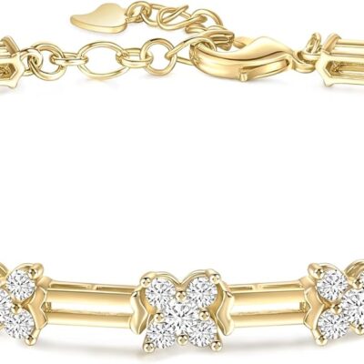 14K Gold Plated Bracelet for Women Dainty Cubic Zirconia Adjustable Link Chain Bracelets for Lover Mom Friends Size 6.5-7.5 Inch