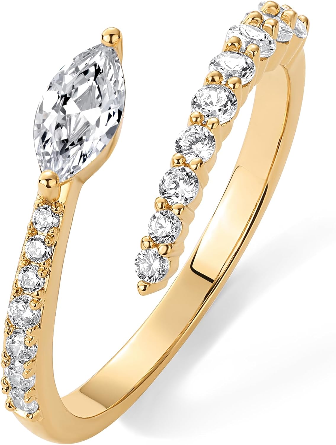 14K Gold Plated Cubic Zirconia Crossover Stackable Ring for Women | Marquise Open Twist Eternity Band