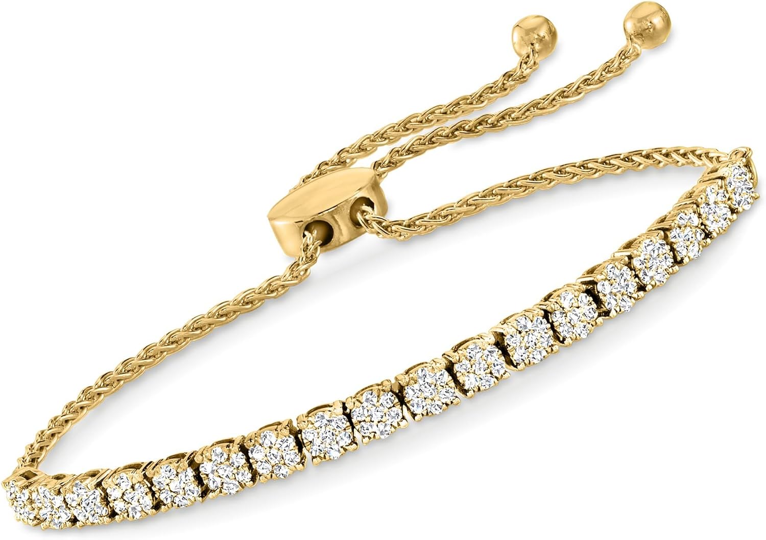 1.00 ct. t.w. Diamond Cluster Bolo Bracelet in 18kt Gold Over Sterling
