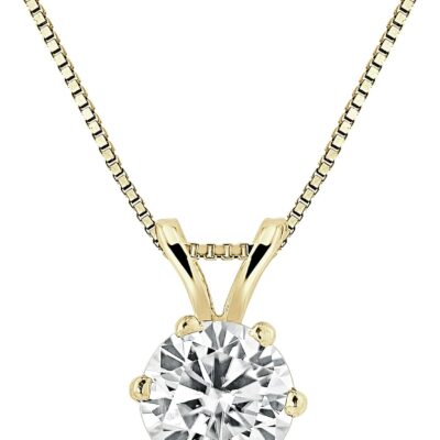 1/2 to 3 1/2 Carat Moissanite Round Solitaire Pendant Necklace in 14k Gold (J-K, cttw) 6-Prong 16 to 18 Inch Adjustable Chain Spring Ring by