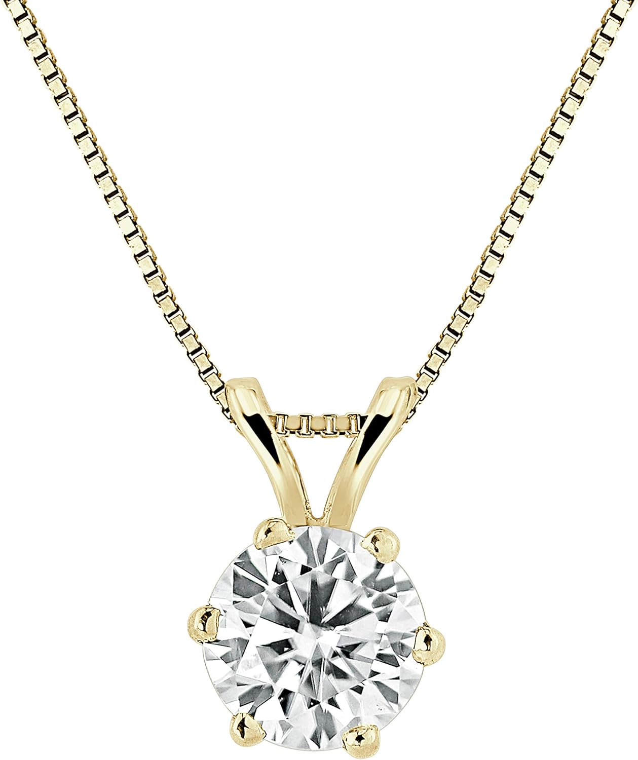 1/2 to 3 1/2 Carat Moissanite Round Solitaire Pendant Necklace in 14k Gold (J-K, cttw) 6-Prong 16 to 18 Inch Adjustable Chain Spring Ring by