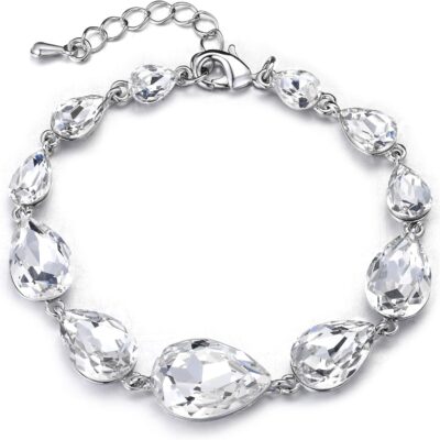 Shiny Gorgeous Women's Crystal Multi Teardrop Cluster Link Bracelet for Wedding Bridal Party Prom
