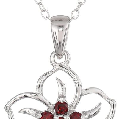 Genuine or Created Gemstone Birthstone Flower Pendant Necklace with Chain in Sterling Silver, 18"